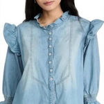 Free People Louise Cotton Denim Shirt size Large Photo 0