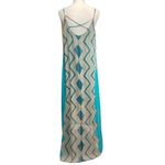 Bisou Bisou  Michelle Bohbot High-Low Maxi Dress Size 12 Teal Orange Sheer Summer Photo 3