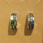 Sterling Silver Vintage Abalone Inlay Demi Hoop Earrings Photo 0