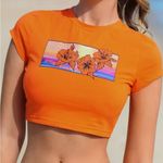 SheIn Bright Orange Floral Graphic Crop Top Photo 0