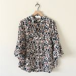 ASTR  Button Front Flare Sleeve Blouse in Leopard Print Blue White Pink Rust - L Photo 2