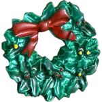Festive Green Wreath Brooch with Red Bow‎ Photo 0