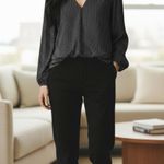 Loft  Black Long Sleev Polka Dot Women’s Vneck Blouse Size Large Photo 0