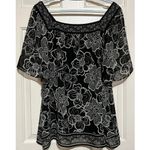 JM Collection  Embellished Square Neckline‎ Floral Black White Blouse Size 18 Photo 1