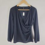 Talbots NEW  Faux Wrap Blouse Top Black Long Sleeve V Neck Size M Photo 0