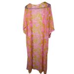 P2F Kimono Duster Pink Yellow Floral Open Front One Size Bohemian Cover Up Photo 5