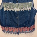 Vintage Denim Vest with Lace Trim Crocheted Grandma Jean Jacket Size XL Photo 4