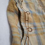 Vintage Western Bohemian Embroidered Plaid Shirt Long Sleeve Cabincore XL Tan Photo 2