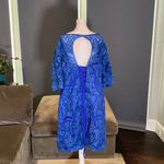 Women’s Blue Tea Length Corset Back Dress Matching Chiffon Jacket Size 22 **READ Blue Photo 5