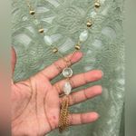 Alfred Dunner Sage Green Floral Lace Blouse with Gold Necklace 3/4 sleeeve 1X Photo 2