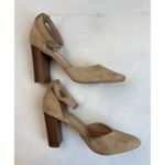 Ree Tan Suede Block High Heel Shoes Ankle Strap Buckle Size 8 Photo 2
