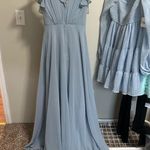 David's Bridal David’s Bridal Dusty Blue DayDream Dress with Flutter Sleeve Full Skirt size 0 Photo 9