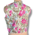 Vintage Patchwork Quilted Pink Floral Open Front Vest Handmade Cottagecore OOAK Size M Photo 4