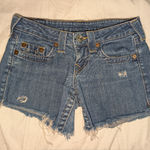 True Religion  Distressed Skinny Jean Shorts Made In USA Womens 26 Medium Wash Photo 0