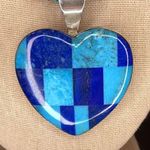 JAY KING DTR Turquoise Lapis Mosaic Inlay Heart Pendant Turquoise Lapis Necklace Blue Photo 9