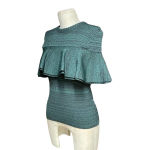 Apiece Apart  Sweater‎ Top Ruffle Ribbed Knit Marled Green Black Size Small Photo 5