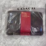 Coach  Corner Zip Wristlet In Signature Canvas Brown Red Gold NWT Designer Photo 2