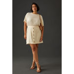 Pilcro Anthropologie Mini Twofer Dress Button Front Frayed Hem Cream Size 8 Photo 1