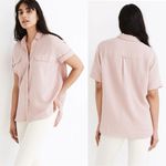 Madewell Double Gauze Cotton Short Sleeve Button Down Shirt Pink Small Oversized Photo 0