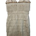 NWT Mandalay Cream Ivory Gold Beaded Fringe Midi Evening Cocktail Dress Womens 6 Photo 7