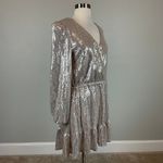 Betsy and Adam Women's Cocktail Dress Size 8 Silver Sequined Fit and Flare Mini Photo 1