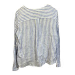 Ann Taylor 100% Linen Striped Blue Tunic Top Size Small Roll Tab Resort Beach Photo 1