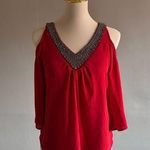 Socialite NWT Red V-Neck Women's Top with Embellished Trim | Size: S Photo 0