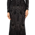 Betsy and Adam Betsy‎ & Adam Black Metallic Evening Gown 6P Geometric Pattern Dress NYE Photo 0