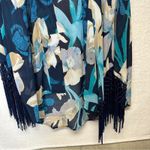 ZARA  Navy Blue &‎ Blue Floral Print Fringe Cardigan Kimono Size L Photo 2