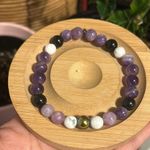 Handmade  Lepidolite + Amethyst + Black Tourmaline + Howlite Beaded Bracelet Photo 2