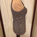 Moda International Brown Sleeveless Sequin Fitted Tank Top Silver Photo 2