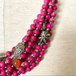 Silver tone pink beaded with carnelian 6 strand statement necklace Silver Photo 4