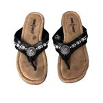 Minnetonka  Sybil Black Leather Thong Sandals Women’s Comfort Wedge Casual 6 Photo 3