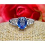 Sterling Silver Cocktail Ring FAS 925 Size 7 Baguette CZ & Blue Center Stone Photo 1