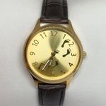 Footprints women’s quartz analog watch gold tone 30mm brown leather band running Photo 0