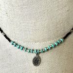Vintage Virgin Mary blue and black beaded pendant necklace Photo 0