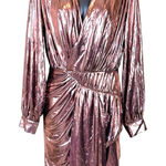 NEW FATE metallic plunge wrap mini dress in rose gold Photo 0