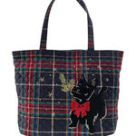 Vera Bradley  Velvet Scottie Dog Blue Red Quilt Plaid Tote Christmas Bag Holiday Photo 0
