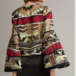 Alexis Women's Gem Embroidered Tulle Top Blouse Bell Sleeves Olive Maroon Small Photo 1