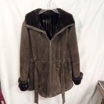 wilson's leather Wilsons XL Leather Coat Shearling Faux‎ Fur Belted Full Zip VTG Jacket Brown F Photo 5
