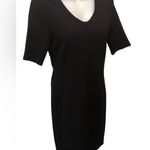 CAbi Claire Ponte Knit Sheath Dress Sz. 6 Black Short Sleeve V Neck #3101 Photo 2