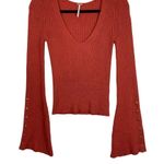 Free People  Viola Rust Knit Sweater Top Studded Bell Sleeves Boho Photo 2