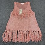 Pretty Angel Womens Crochet Linen Blend Pink Fringed Tank Top Tassels NWT Photo 0