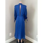 FARM RIO SHOULDERPADS SATIN LONG SLEEVE BLUE MAXI DRESS SIZE LARGE $260 NWT #194 Photo 6