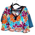 Free People NWT  Floral Striped Collared On A Boat Boxy Crop Polo Shirt Photo 7