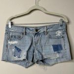 American Eagle  Light Blue Patchwork Denim Shorts Women's 4 Photo 0