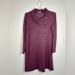 French Grey Women’s Large Burgundy Cowl Neck Button Sweater Dress 36” Length Photo 1