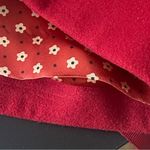 Forever 21  Size Large Short Peacoat Cherry Red Belted Chunky Button Floral Liner Photo 12