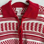 Crystal Kobe Zip Up Sweater Large Red And White Winter Warm‎ Cardigan Ski Casual Photo 2
