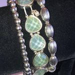 Lot of 3 Silver Tone Light Blue Opaque Rhinestone Boho Beaded Stretchy Bracelets Photo 1